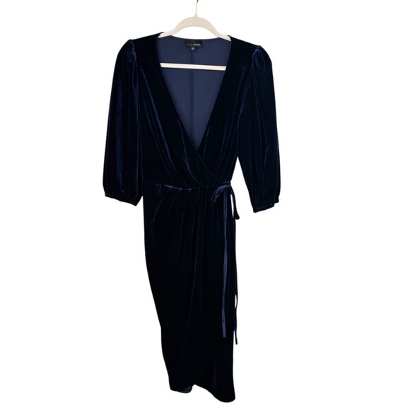 Lucy Paris Catarina Navy Velvet Midi Dress Holiday Size Medium - Picture 3 of 8